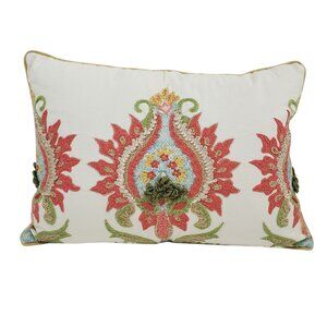 Pier 1 Embroidered Lumbar Throw Pillow Multicolor Floral Rectangular Zip 20"x12"